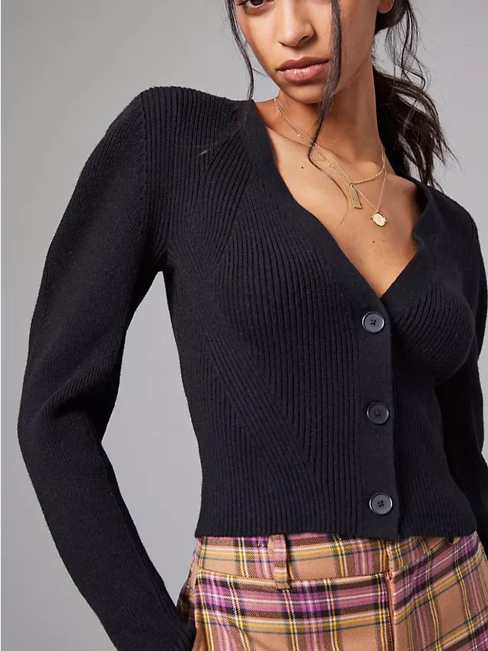Anthropologie Maeve Women's Cropped Black Fitted Luana Cardigan Sweater Small